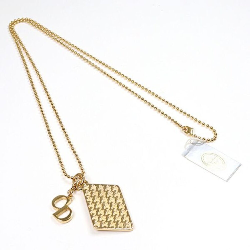 Dior Houndstooth Long Necklace Gold Color Metal 81.5 cm CD Logo - Picture 2 of 6